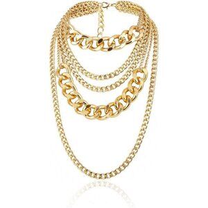Chunky Gold Necklaces for Women,Multilayer Punk 80s Hip Hop Necklace,Layered